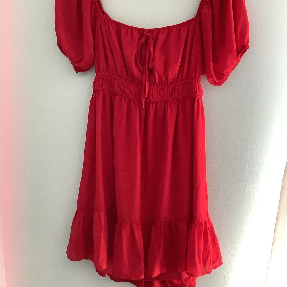Red short ruffle dress